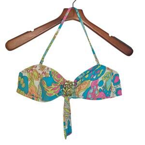 Trina Turk Tropical Beach Bikini Top w/ Gold Embellishment